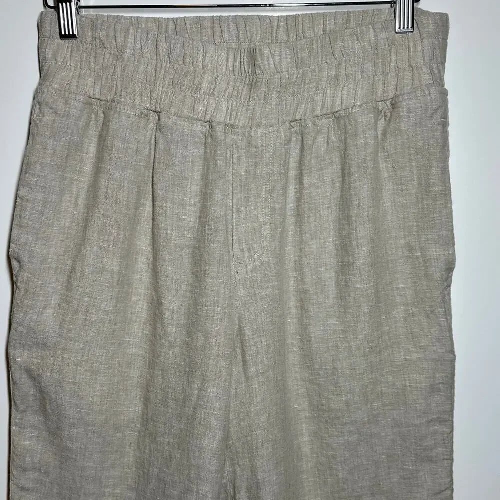 QUINCE 100% European Linen Wide Leg Pants Flax Beige Sz M Pockets Boho Beachy